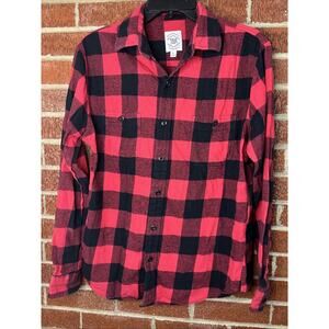 True Craft Men’s Flannel Button Up Red Buffalo Plaid Medium